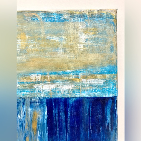 ORIGINAL Acrylic Abstract Painting 14x14 Stretched Canvas, Waterfall Art Decor - Picture 8 of 8